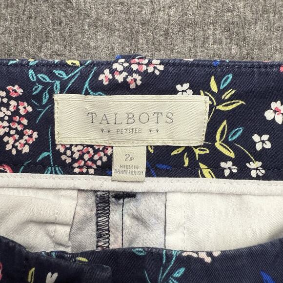 Talbots Petites Blue Floral Heritage Cropped Pants Capris Size 2P Cotton Pockets - Picture 2 of 7